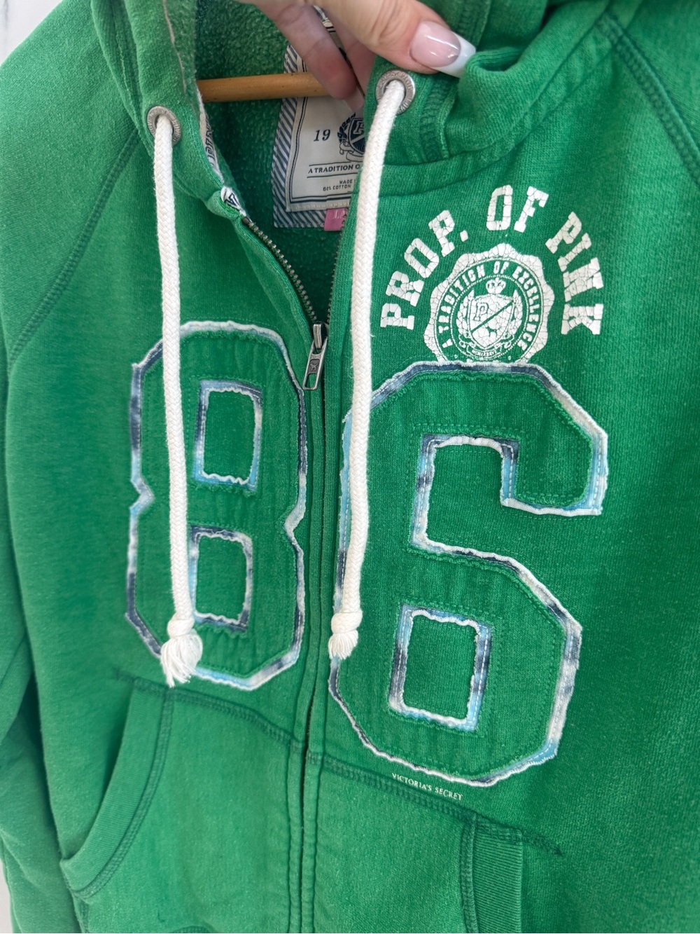 2008 Victoria’s Secret PINK Kelly green zip up hoodie - size large - Picture 2 of 6